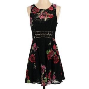 Free People Rose Size 4 Black Floral Mini Dress